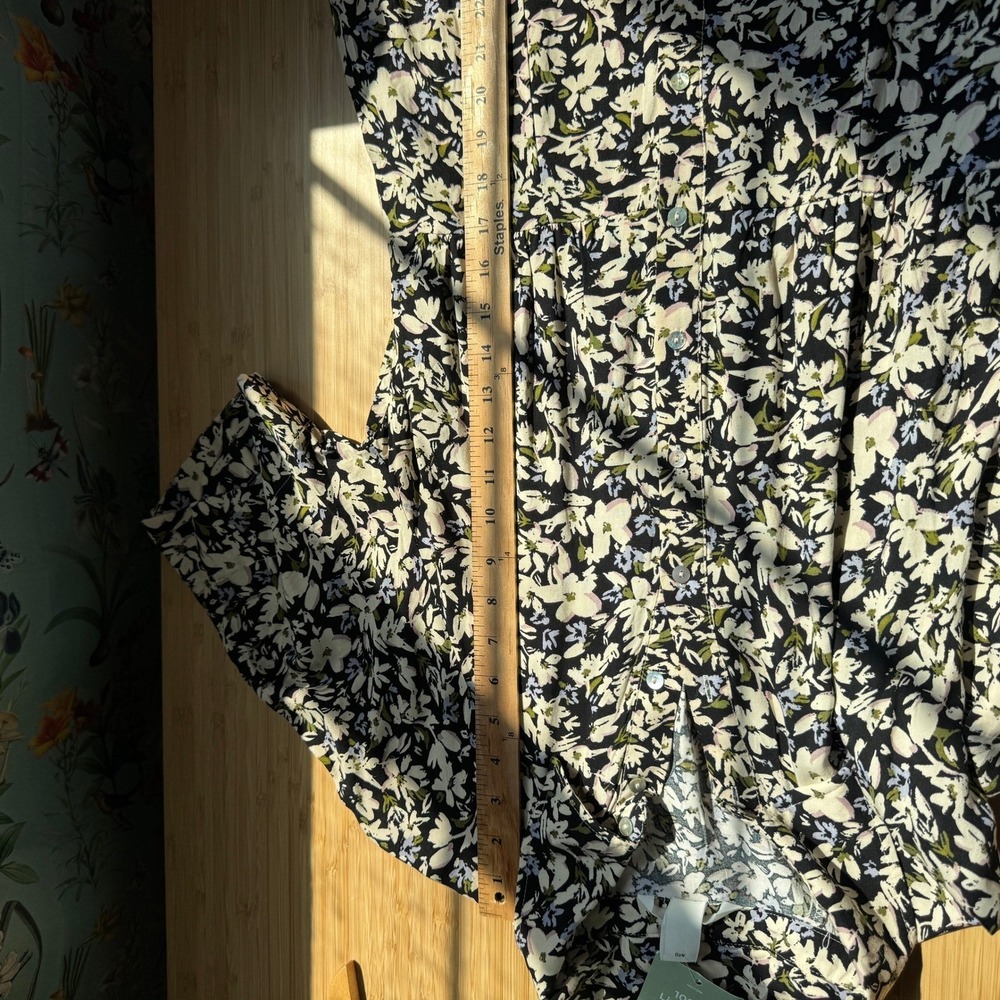H&M Black Floral Tie-Belt Shirt Dress Womens Medium NWT Short Sleeve Midi Button - Picture 8 of 16